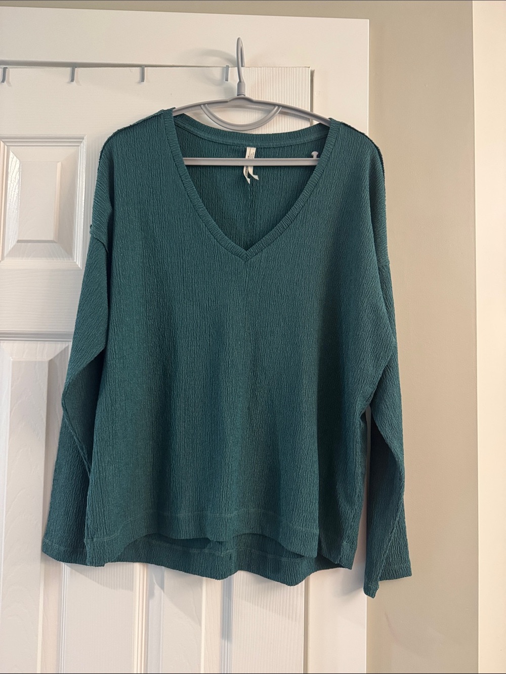 Anthropologie Teal Textured V-Neck Knit Top